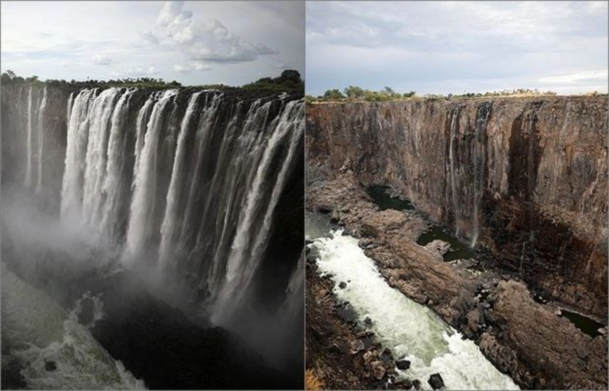 Водопад Виктория рекордно обмелел - ФОТО